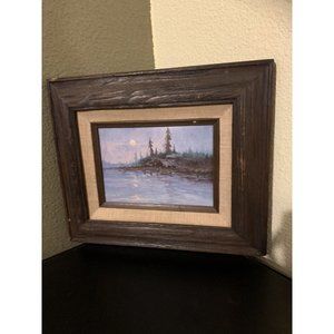 Vintage Wood Framed Artwork “Cabin on the Lake”, Mexico